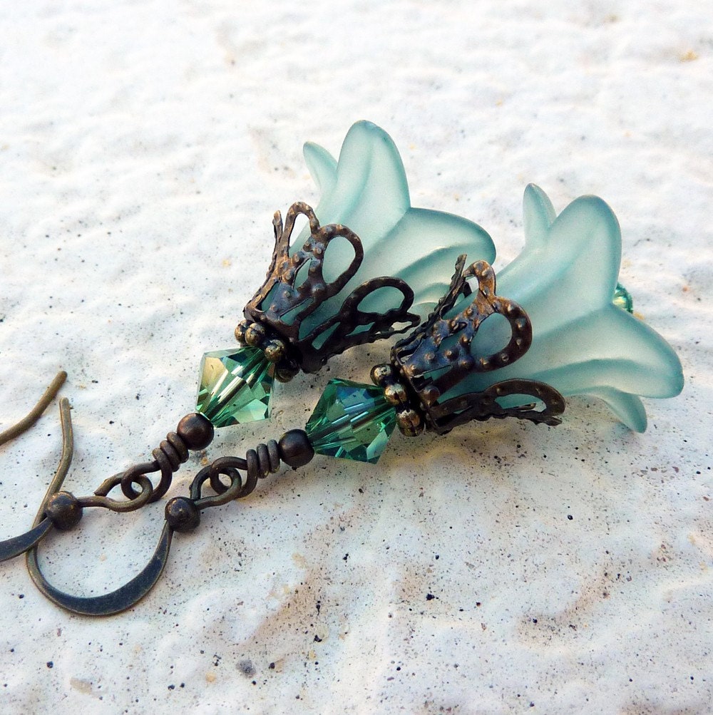 Last Pair - Frosted Aqua Teal Bohemian Flower Earrings