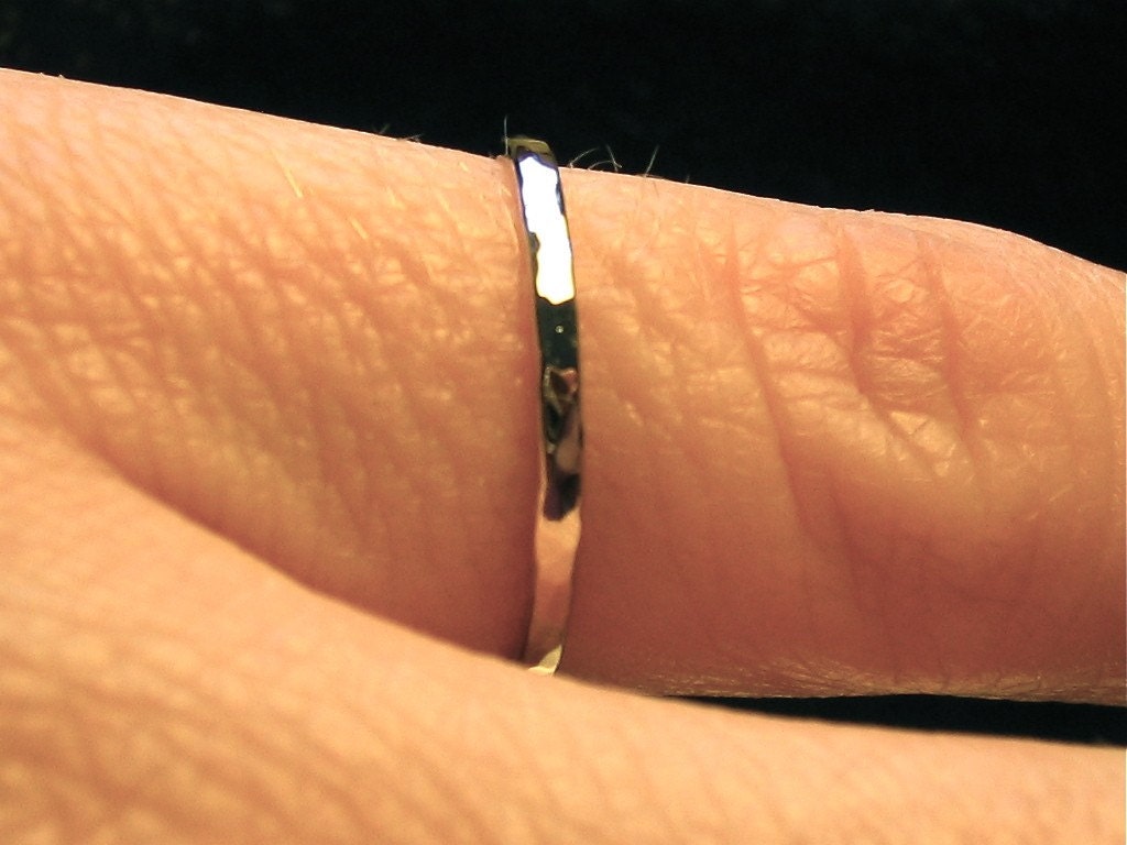 thin White gold Wedding band solid 14k handmade ring hammered classic fine simple dainty skinny 1.3mm stacking band in solid WHITE gold