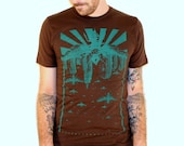 Wasp City Teal - Punk rock apolcalyptic cityscape - Brown American Apparel TShirt - Available in XS, S, M, L and XL