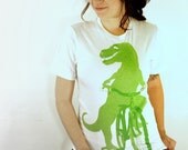 American Apparel BICYCLE SHIRT  DINOSAUR T Shirt  White  xs, s, m, l, xl, xxl
