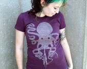 Womens Shirt OCTOPUS on a Bicycle American Apparel Ladies Eggplant Bike TShirt