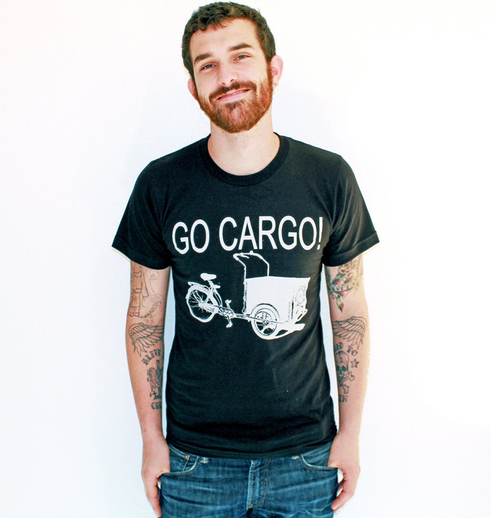 MENS BICYCLE Custom Shirt Colors Cargo BIKE Art Shirt Black Tee Unisex American Apparel T-shirt