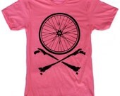 Mens BICYCLE wheel and crossbones T-Shirt american apparel fifty fifty NEON xs S M L xl and xxl (heather pink)
