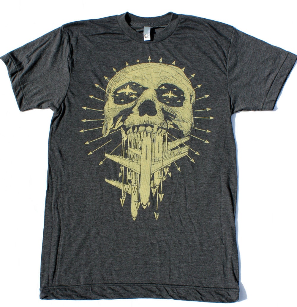 Mens SKULL american apparel T-shirt S M L XL (Heather Black)