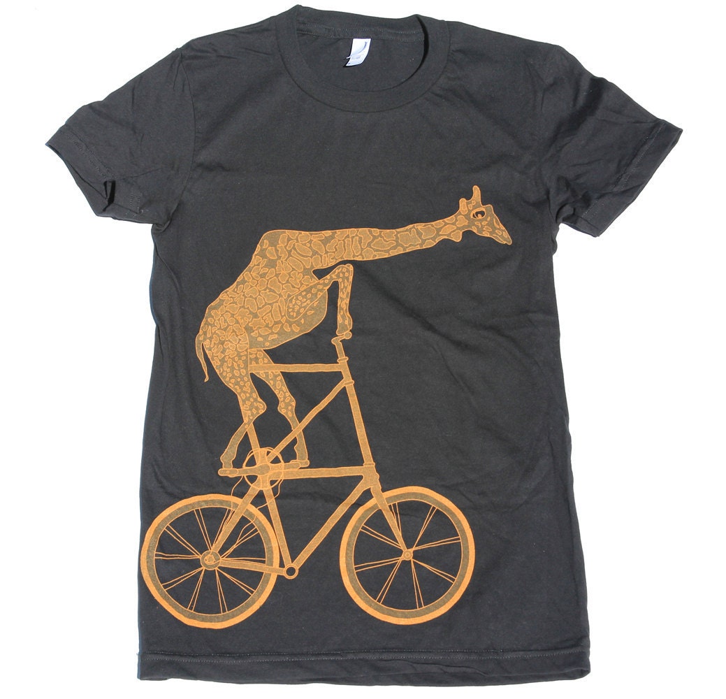 Womens - GIRAFFE on a BICYCLE- T Shirt american apparel S M L XL (Black)