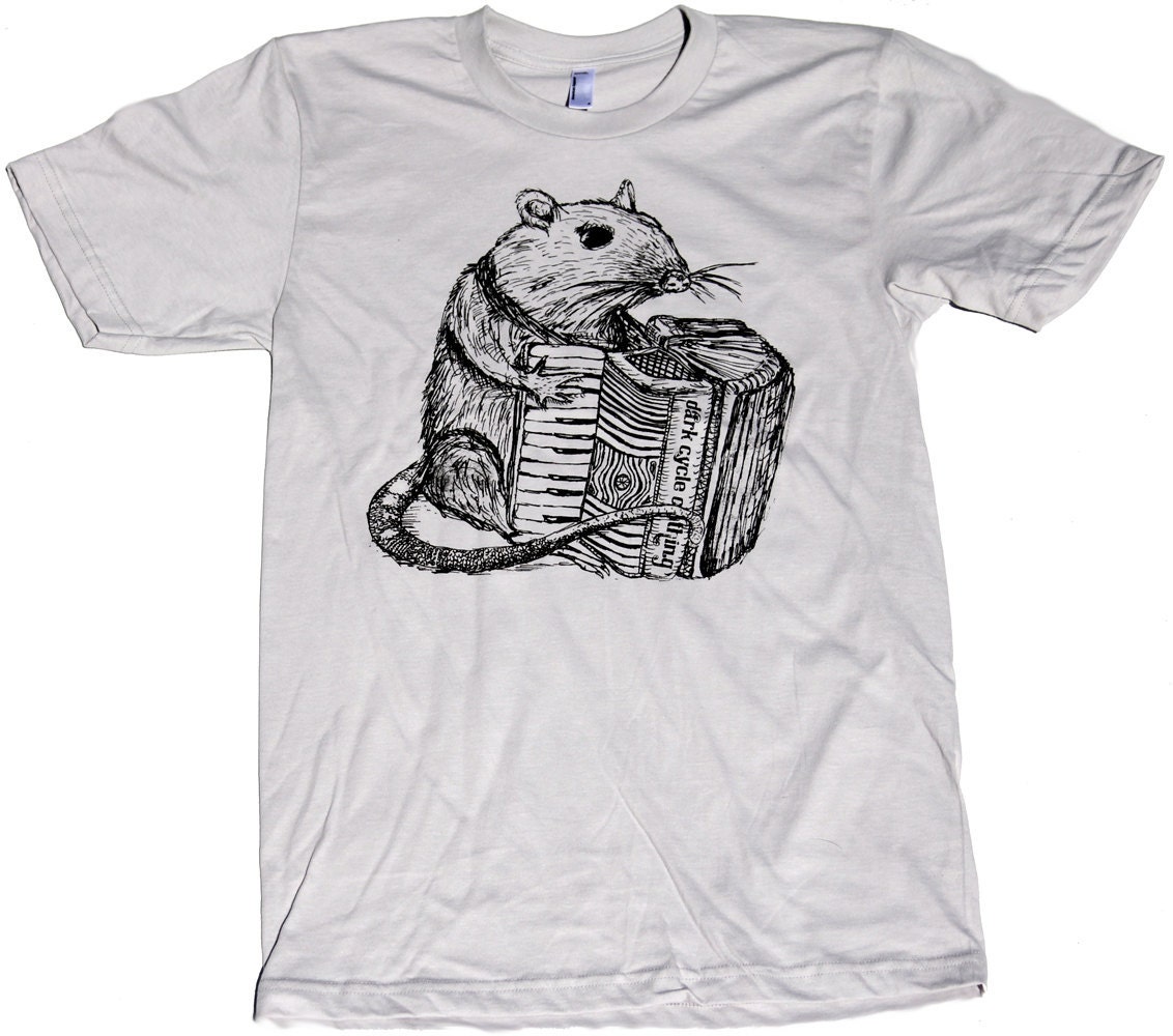 Mens ACCORDION playing Rat american apparel T SHIRT X S S M L XL and X X L (Silver)