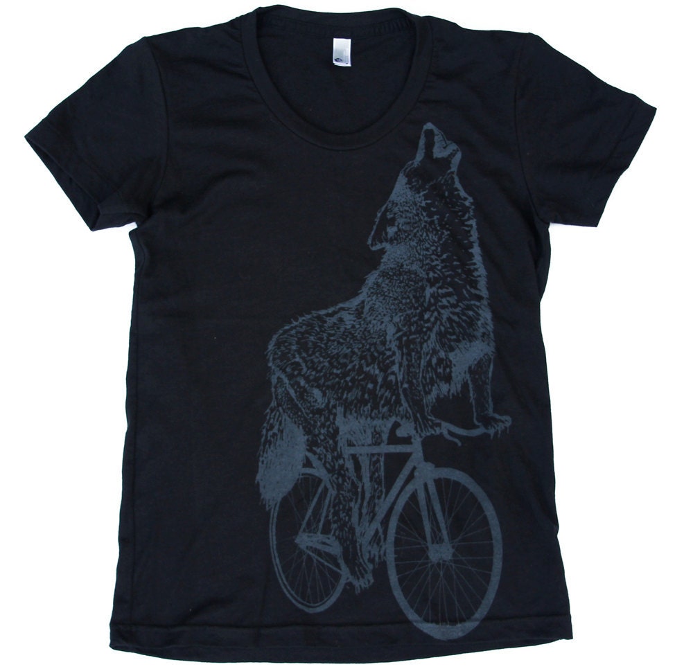 Womens Clothing Animal Tshirt Wolf Art Animal Print BICYCLE Art american apparel tee t shirt Custom shirt color