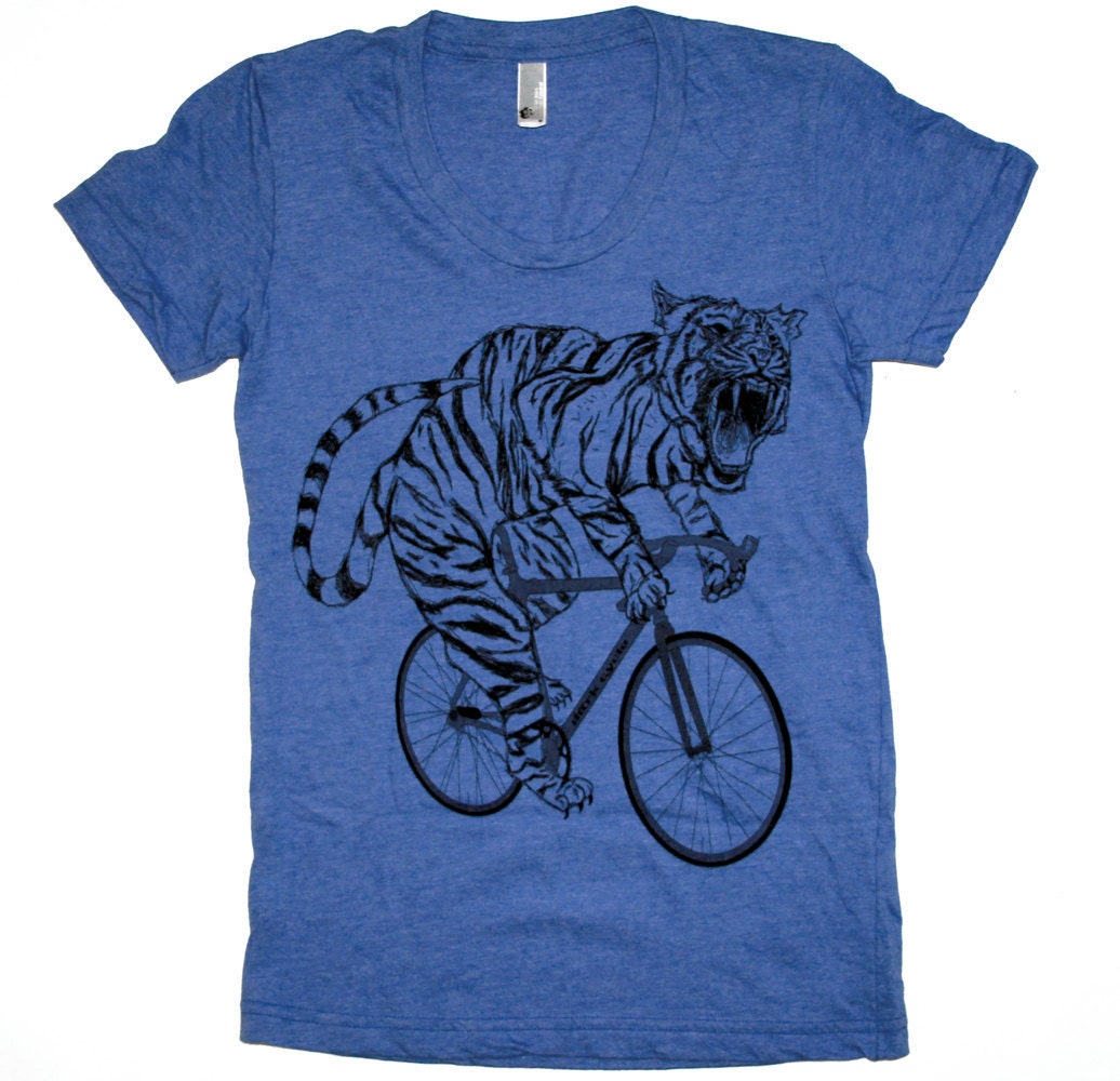 Womens TIGER on bicycle American Apparel shirt - 50 50 - s m l xl - (custom colors available)