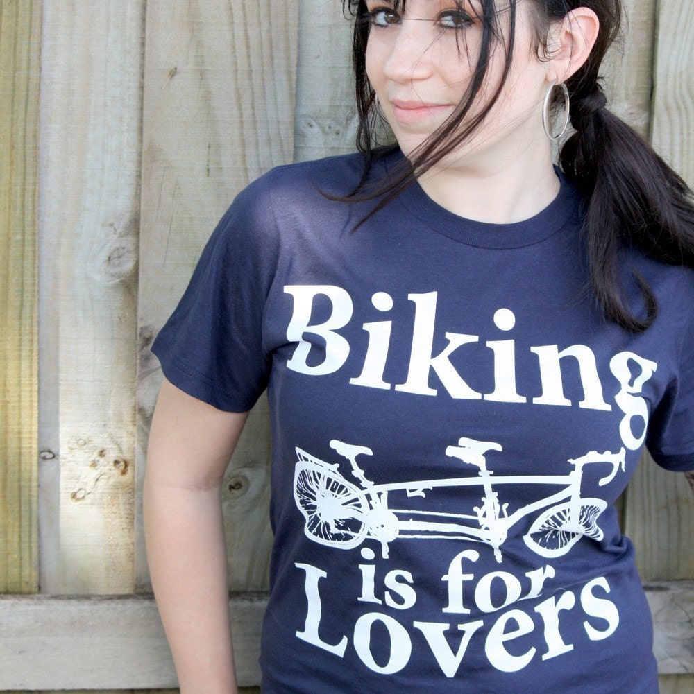 Biking is for Lovers - Tandem Bicycle TShirt - American Apparel Navy Blue - Available in xs, s, m, l, xl and xxl - Bike Shirt