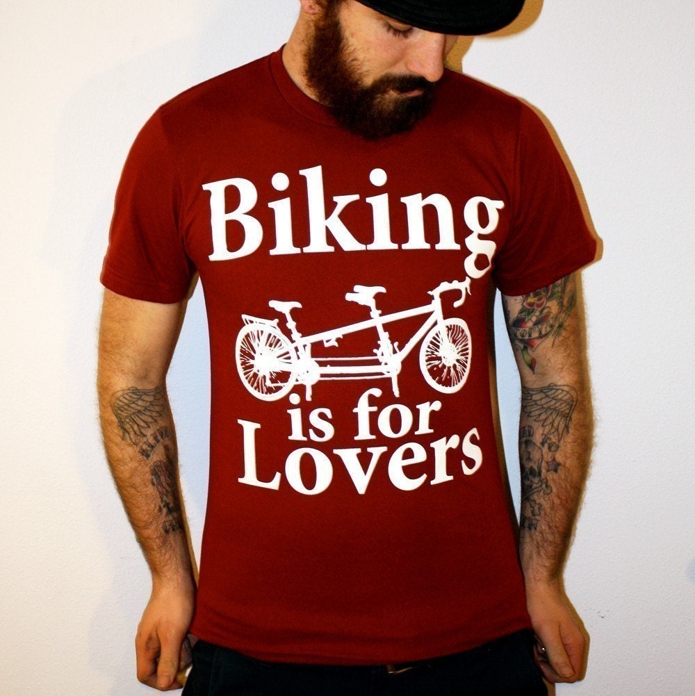 Biking is for Lovers - Tandem Bike Unisex American Apparel T-Shirt Cranberry - Complimentary Shipping - Available in xs, s, m, l, xl and xxl