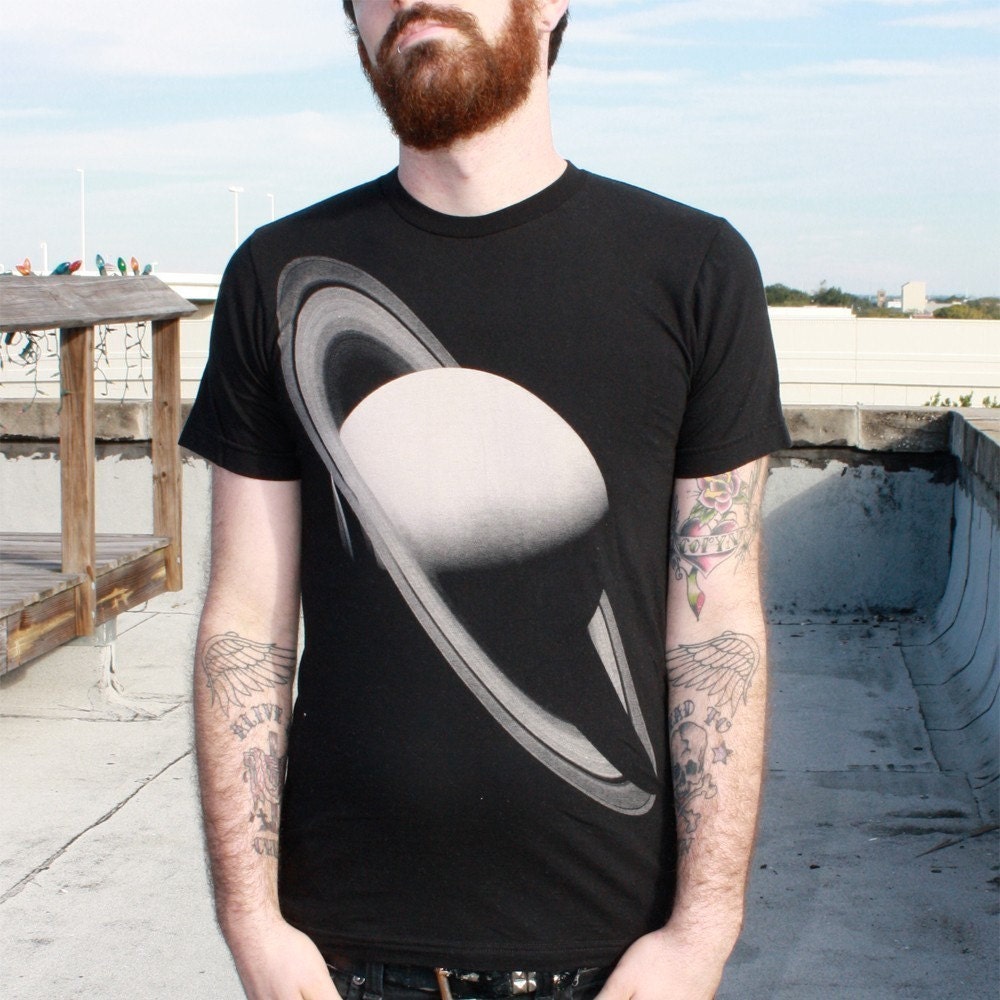 Mens SATURN SPACE T SHIRT Planet Art american apparel t-shirt