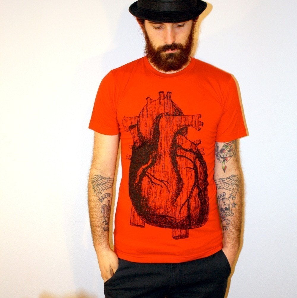 Anatomically Correct Heart Illustration TShirt Short Sleeved American Apparel Screen Printed Hand Drawn Art Print Tee
