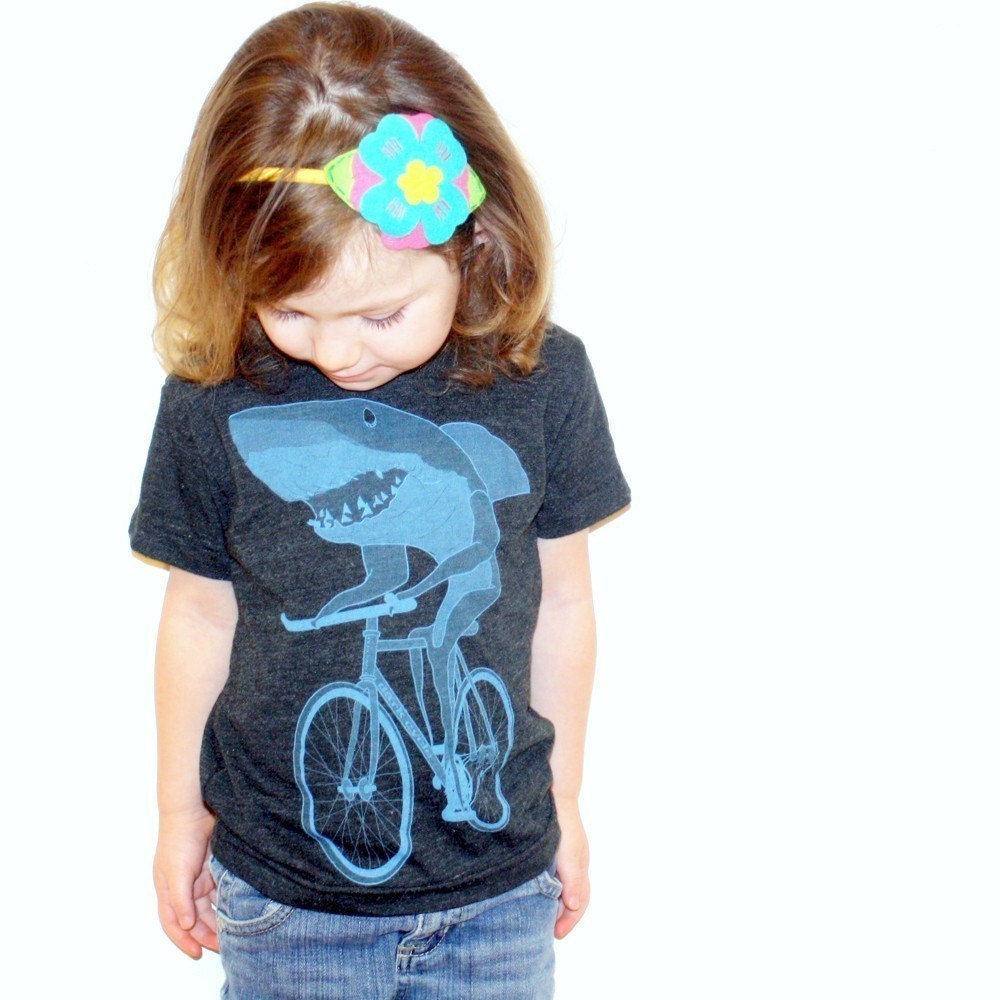 Shark on a Bike - American Apparel Toddler Tri-Blend T-Shirt - COMPLIMENTARY SHIPPING - Available in 2T, 4T and 6T