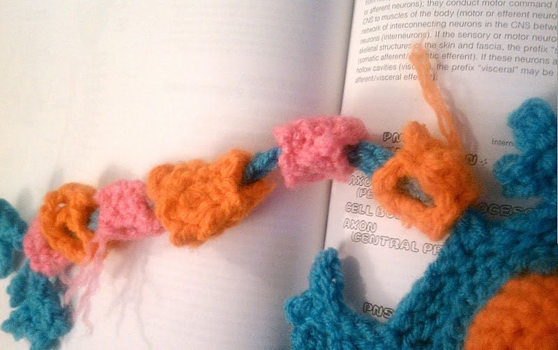Crocheted Plush Neuron with Multiple Sclerosis Damage