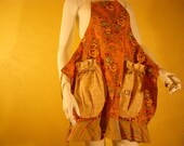 Carol's Personalized Full Apron in Peach Floral with Deep Drawstring Pockets and Tie Pulls through casing to Adjust