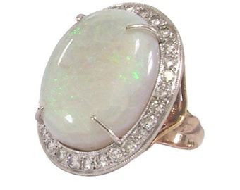 Opal Diamond Ring Platinum Top Art Nouveau