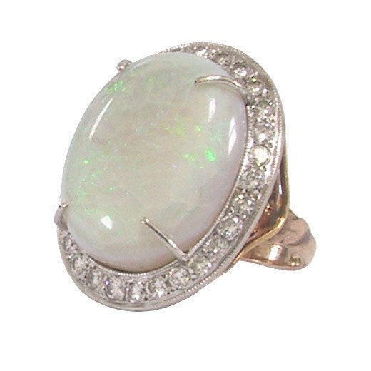 Opal Diamond Ring Platinum Top Art Nouveau