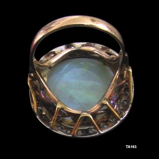 Opal Diamond Ring Platinum Top Art Nouveau