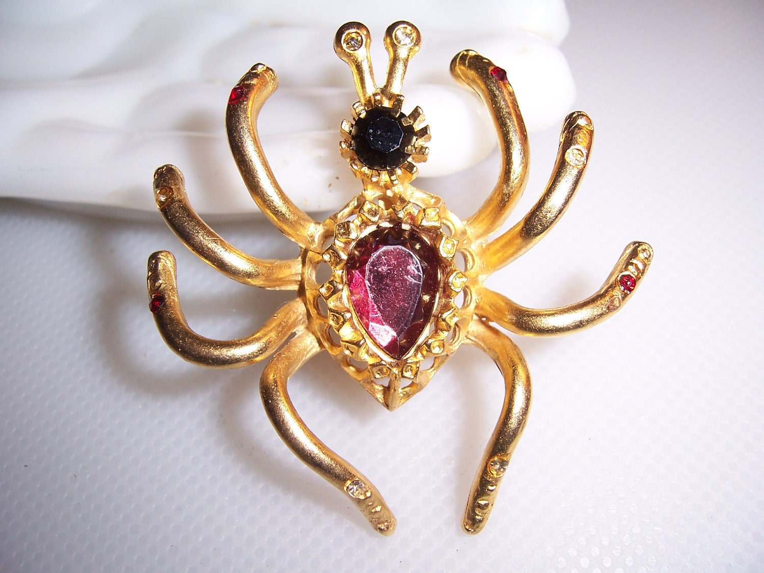 Vintage Rhinestone Spider Brooch Pin