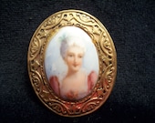 Vintage Porcelain Cameo Portrait Brooch Pin