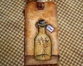 Halloween Primitive Folk Art Hand Painted Hangtag: Poison Bottle