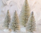 Silver Bottle Brush Trees Set of 4 Holiday Christmas Decor Bottlebrush Holidays