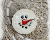 Primitive Hand Painted Wood Pin or Brooch Snowman