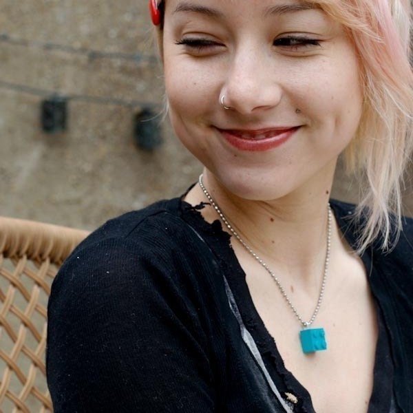teal brick necklace