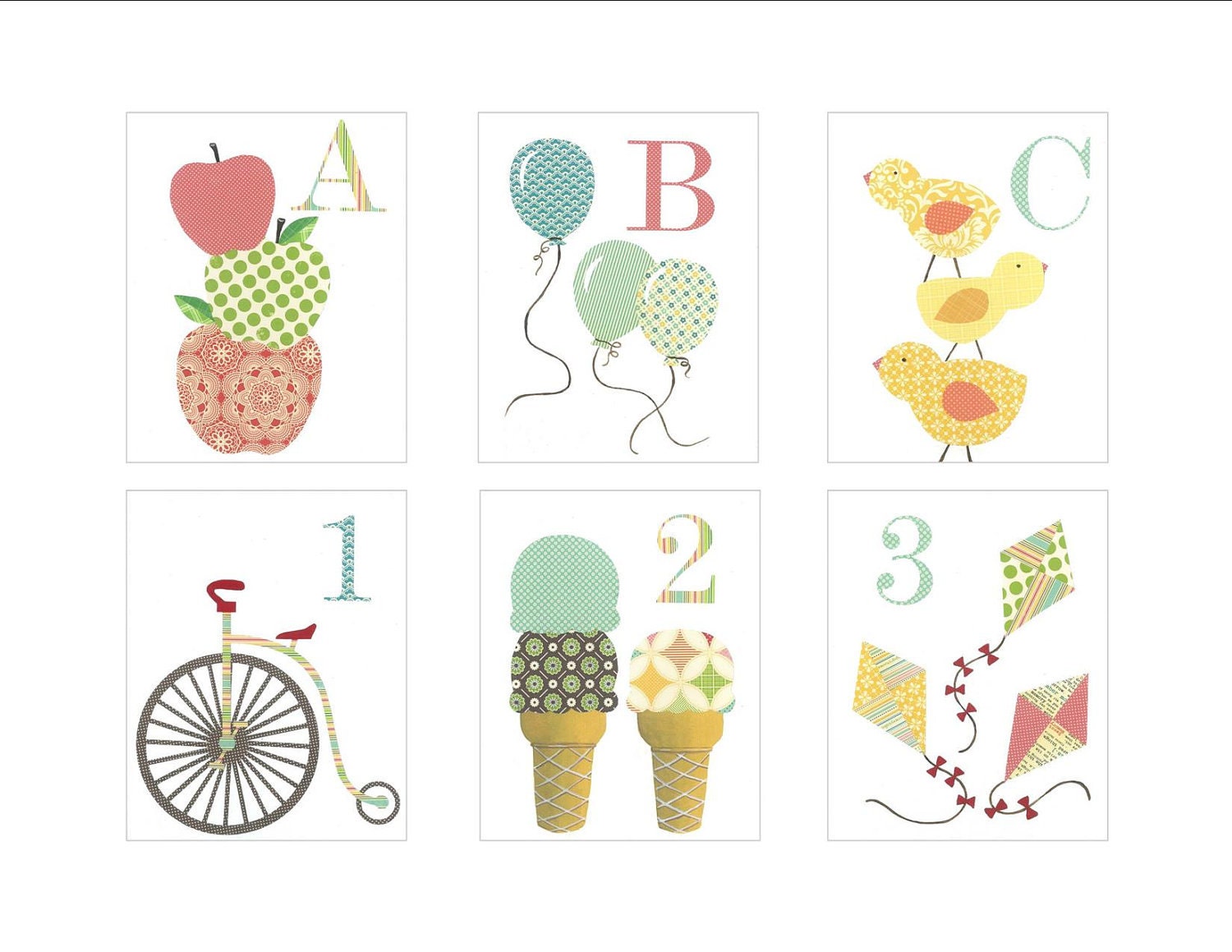 Nursery Prints - Letters and Numbers, Baby Nursery Decor (Set of 6), Kid Wall Art, Alphabet Art, Number Art