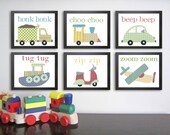Transportation Nursery Art, Baby Boy Nursery Decor, 8x10 prints