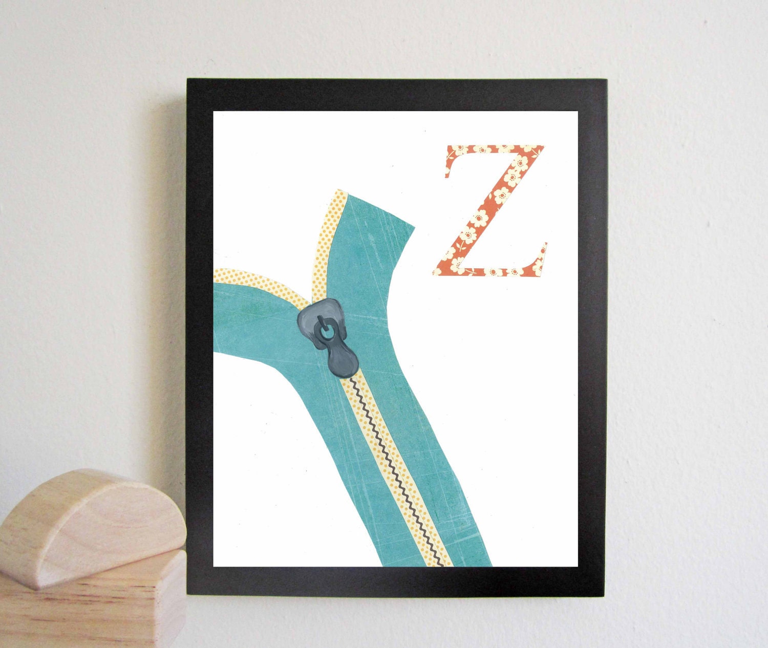 Alphabet Nursery Art, Letter Z, Zipper, Children's Art, Nursery Wall Decor, Baby Print, Children Decor