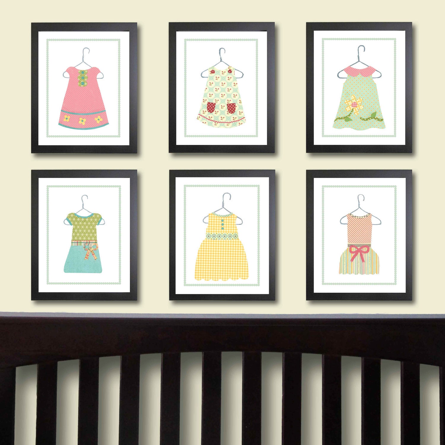 Girl Nursery art prints. Children Decor. Girl Dresses (6) 8x10 Girl nursery decor. Art for Children. Baby Nursery Art. Baby Girl Nursery.
