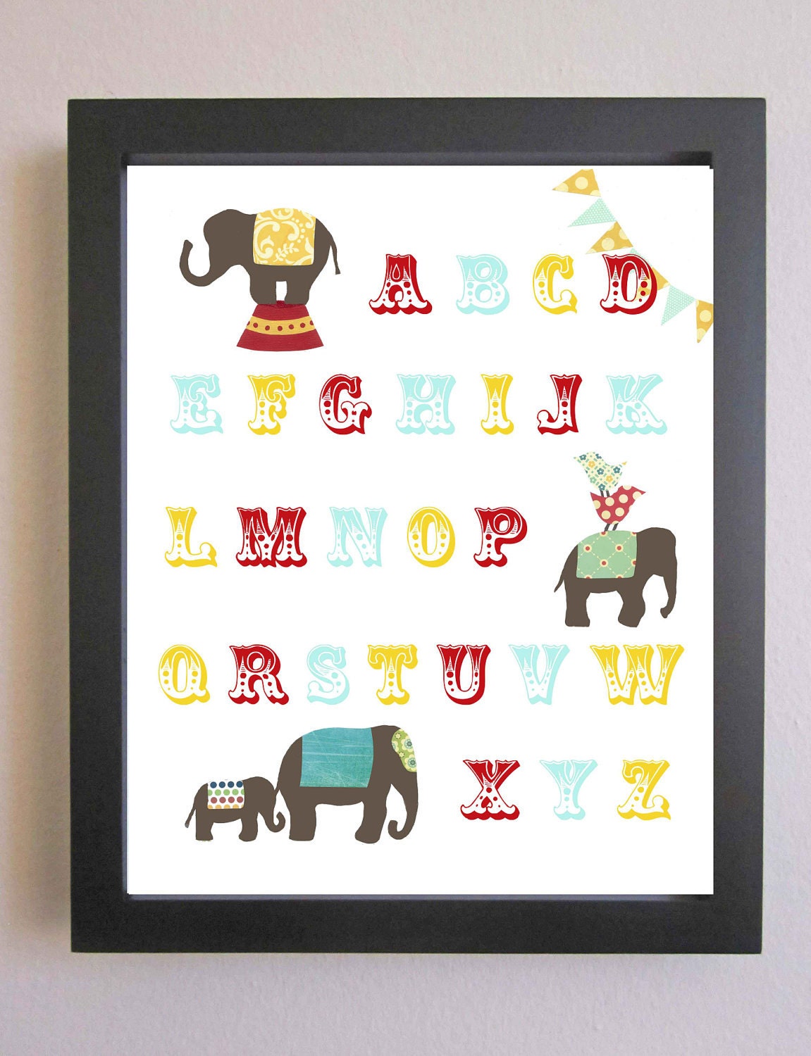 Elephant Nursery  Art Print, Children Decor, Circus Elephant Wall Art, Kids Wall Art, Elephant Decor, Baby Art, Alphabet Print 8 x 10,Lette