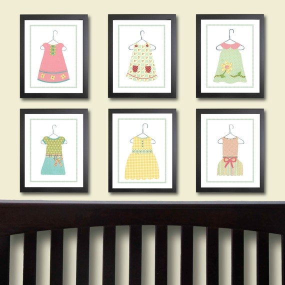 Girl Nursery art print. Children Decor. Girl Dresses (6) 5 x 7 Girl nursery decor. Art for Children. Baby Nursery Art. Baby Girl Nursery.
