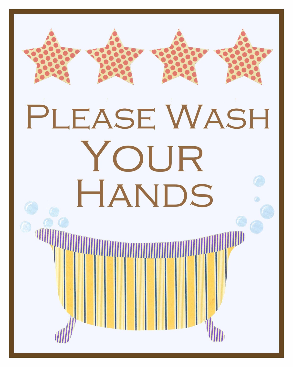 Kids Art, Bathroom Art- Brush Your Teeth, Wash Your Hands, Comb Your Hair, Nursery Art, Children's Wall Decor 11 x 14