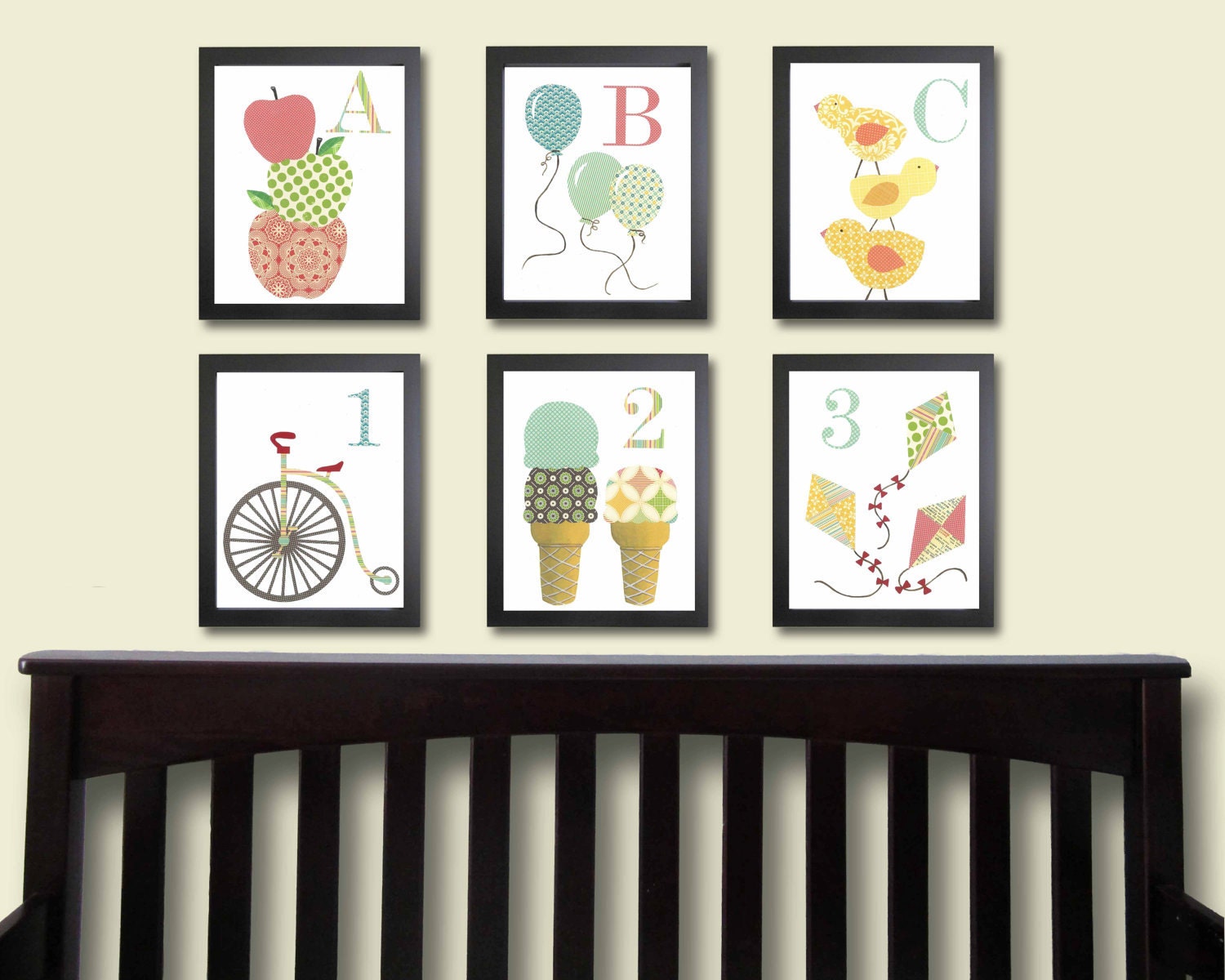 Nursery Art PRINT - Alphabet and Numbers Set of 6, Baby Art, Kid Wall Art, Children Decor, Set of 6 8x10