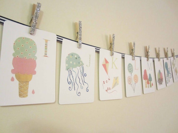Alphabet Nursery Art PRINT - Alphabet Cards 26 5 x 7, Children's Decor, Art for Children, flash cards, Baby Wall Art, Kids Wall Art