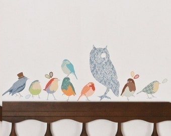 Wall Decals Birds (Reusable and removable fabric stickers, not vinyl) - Earthy Twitters