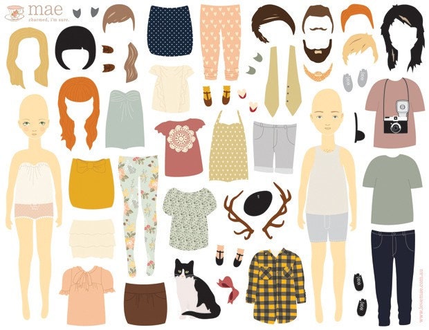 Dress Up Dolls - Reusable Fabric Wall Decals