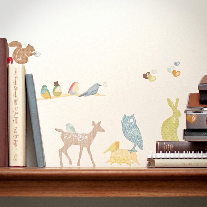 Wall Decals Woodland (Reusable and removable fabric stickers, not vinyl) - MINI Forest Critters (earthy) stickers for laptops, notebooks etc
