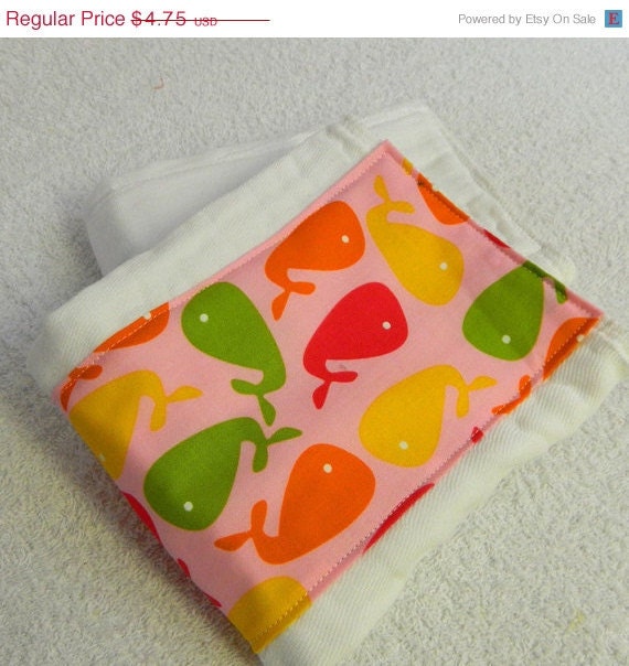 On Sale Girl Burp Cloth - Pink Whales Cloth Diaper
