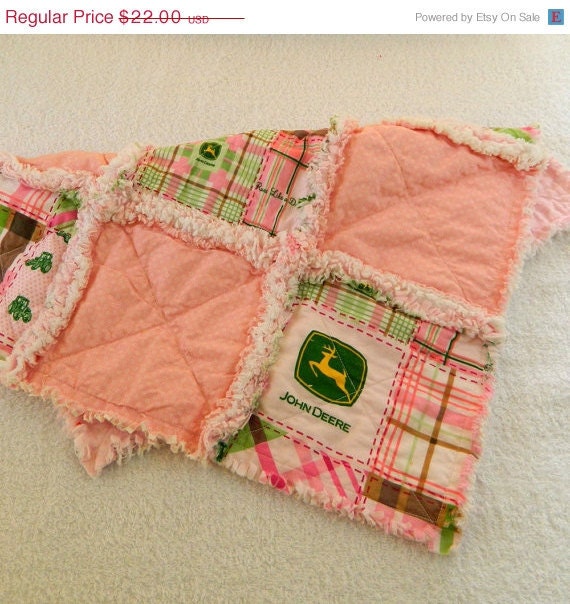 On Sale Girl Rag Quilt - John Deere Pink & Green Plaid- Security Blanket