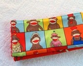 On Sale Sock Monkey Wash Cloths - Blue & Brown Reusable Wipes - Set of 4