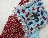On Sale Cowboy Boy Blanket - Horseshoes Blue, Brown & Red Small Security Rag Quilt
