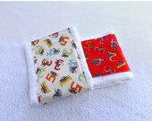 On Sale Sock Monkey Burp Cloth- Numbers on Red & Cream - set of 2