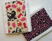 On Sale Girls Burp Cloth - Pink & Brown Cowboys, Horseshoes, and Stars Cloth Diaper-set of 2- Clearance