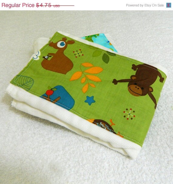 On Sale Boy Burp Cloth - Green Animals Blue & Brown Cloth Diaper