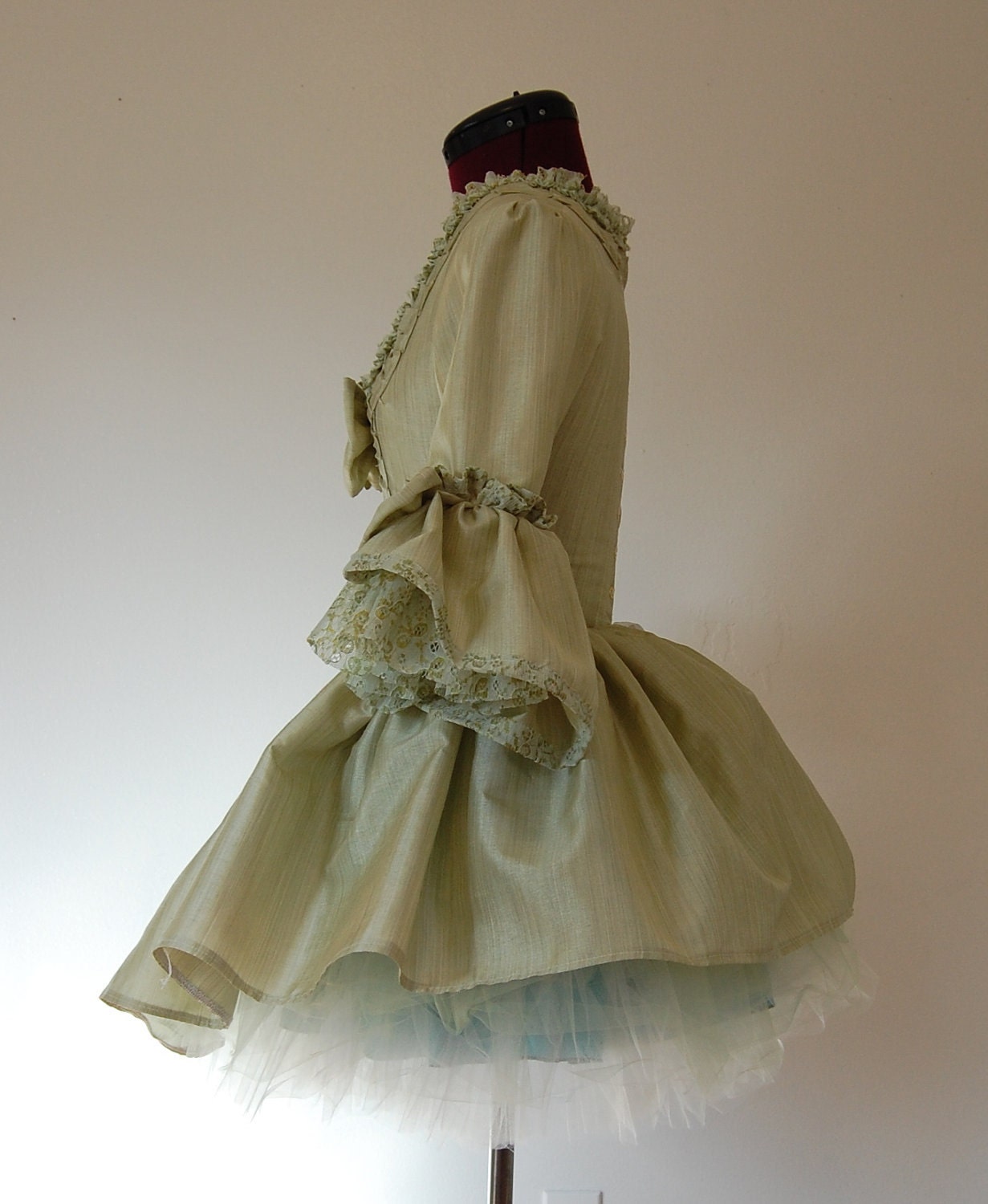 Spring green Mini Marie Antoinette rococo Victorian inspired dress with tutu 26 inch waist