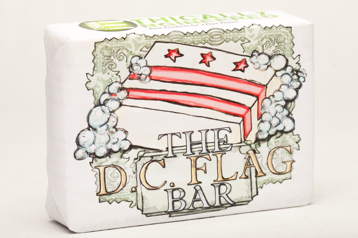 Organic Vegan Washington DC Flag Soap Bar is here -- No Taxation Without Representation -- Made In America