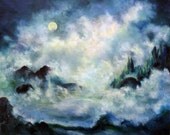 Tidal Moon, Seascape, Full Moon Ocean Original Oil Painting by Marina Petro
